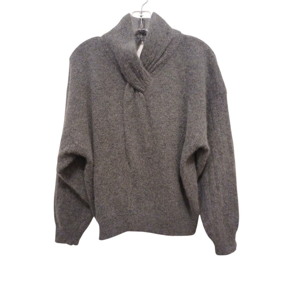 Angora Rabbit Lambs Wool Sweater Sz Large‎ Gray Long Sleeve Neck Keyhole Vintage